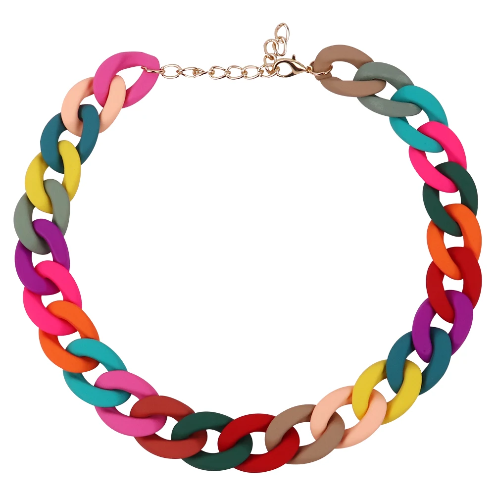 New Colorful Matte Acrylic Wide Chain Choker Necklaces for Women Statement Bohemian Resin Chunky Collar Necklace Fashion Jewelry