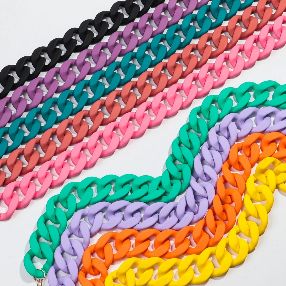 New Colorful Matte Acrylic Wide Chain Choker Necklaces for Women Statement Bohemian Resin Chunky Collar Necklace Fashion Jewelry
