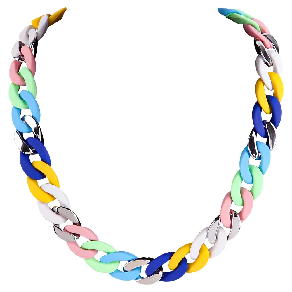 New Colorful Matte Acrylic Wide Chain Choker Necklaces for Women Statement Bohemian Resin Chunky Collar Necklace Fashion Jewelry
