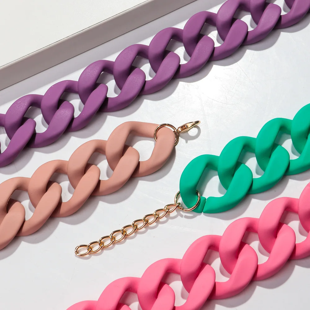 New Colorful Matte Acrylic Wide Chain Choker Necklaces for Women Statement Bohemian Resin Chunky Collar Necklace Fashion Jewelry