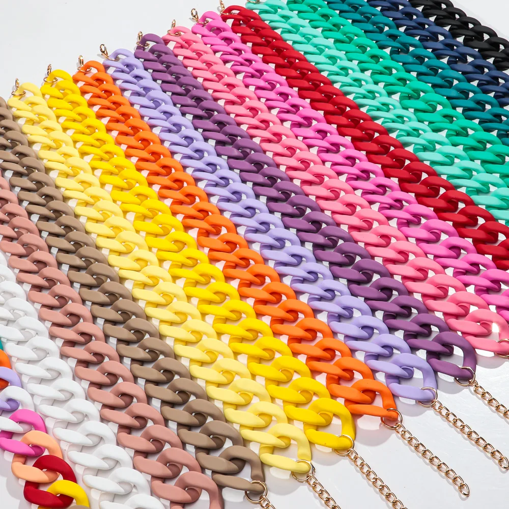 New Colorful Matte Acrylic Wide Chain Choker Necklaces for Women Statement Bohemian Resin Chunky Collar Necklace Fashion Jewelry