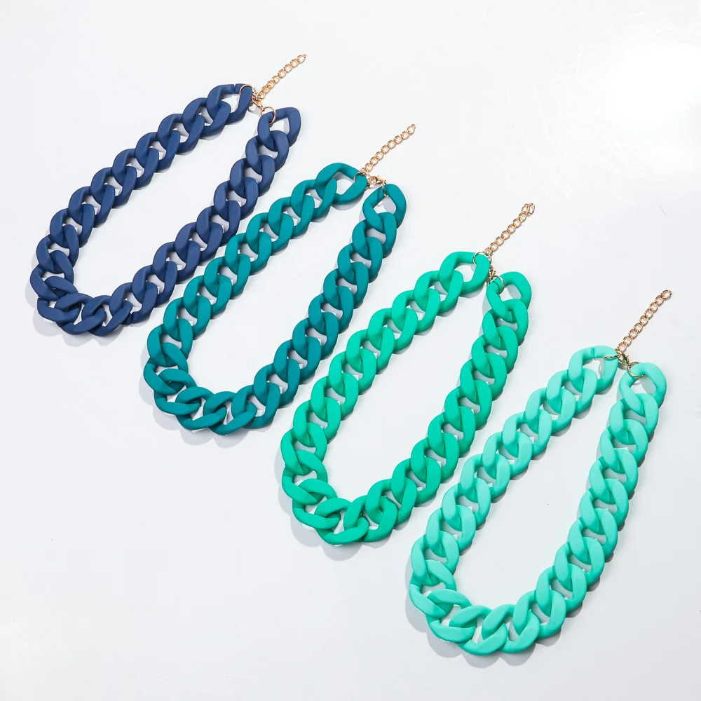 New Colorful Matte Acrylic Wide Chain Choker Necklaces for Women Statement Bohemian Resin Chunky Collar Necklace Fashion Jewelry