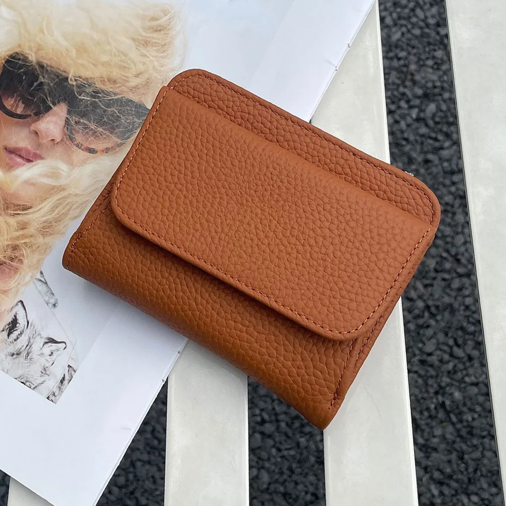 Genuine Leather Wallet Women's Purse 2026 New Folding Simple Small Money Ladies Bag Multi-functional Coin Bag Female Ultra New