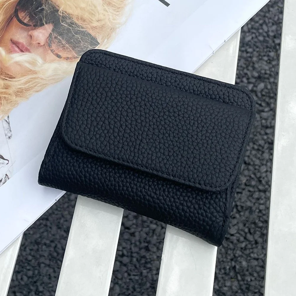 Genuine Leather Wallet Women's Purse 2026 New Folding Simple Small Money Ladies Bag Multi-functional Coin Bag Female Ultra New