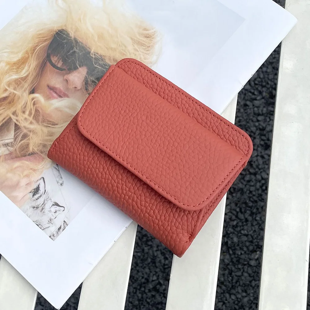Genuine Leather Wallet Women's Purse 2026 New Folding Simple Small Money Ladies Bag Multi-functional Coin Bag Female Ultra New