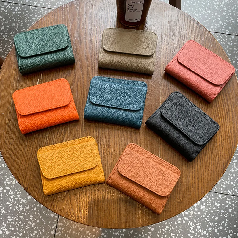Genuine Leather Wallet Women's Purse 2026 New Folding Simple Small Money Ladies Bag Multi-functional Coin Bag Female Ultra New