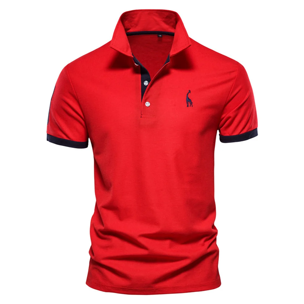 Dropshipping Polo Giraffe Shirt Men Quality Embroidery Summer Short Sleeve Polo Casual Business Social Mens Polos BR Size