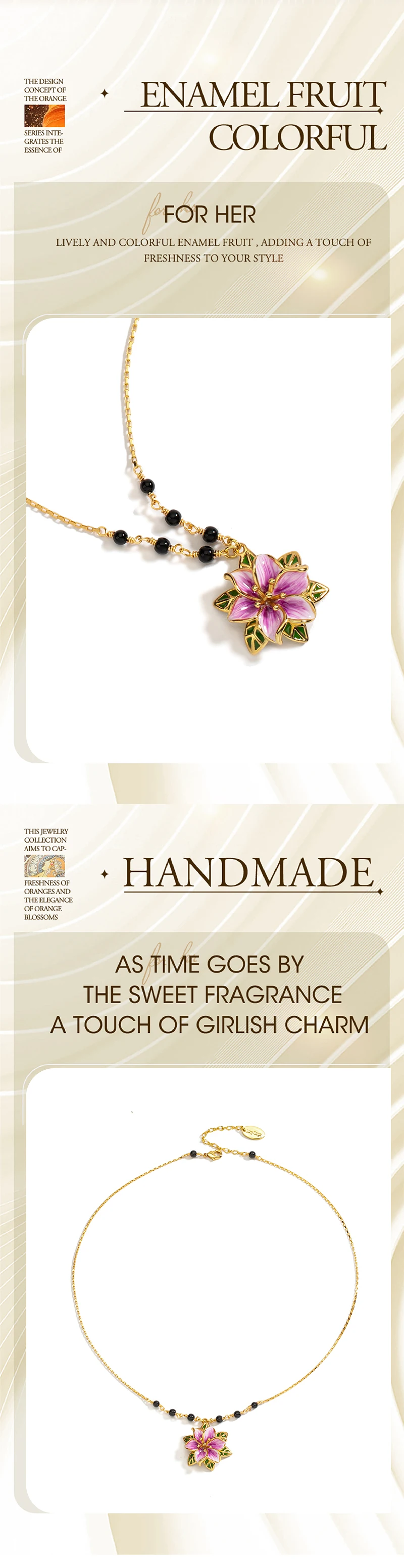 Juicy Grape Eustoma Flower Necklace for Women Sweet Elegant Handmade Enamel Flower Necklace 18K Gold Plated Birthday Gift