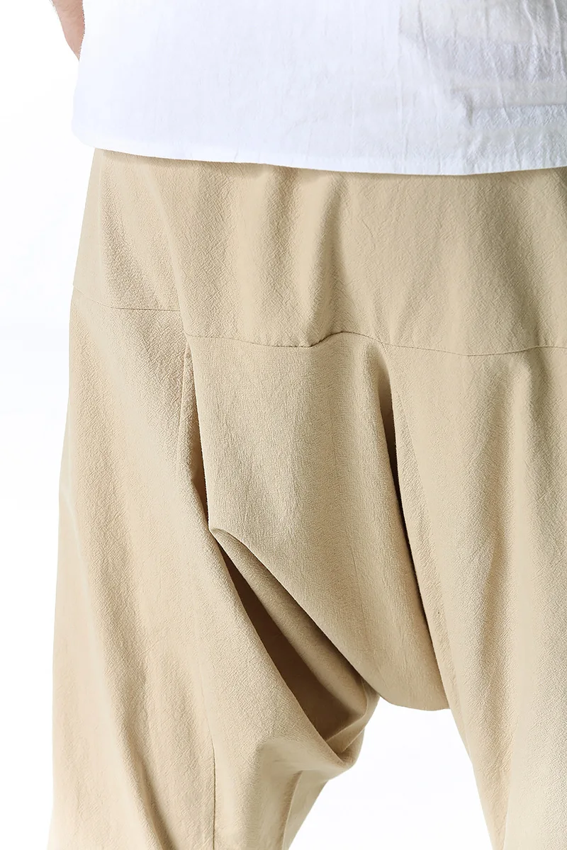 Men Cotton and Linen Pants Harem Pants Baggy Casual Oversize Loose Joggers Wide Leg Pants Yoga Drop Crotch Trousers Hip Hop