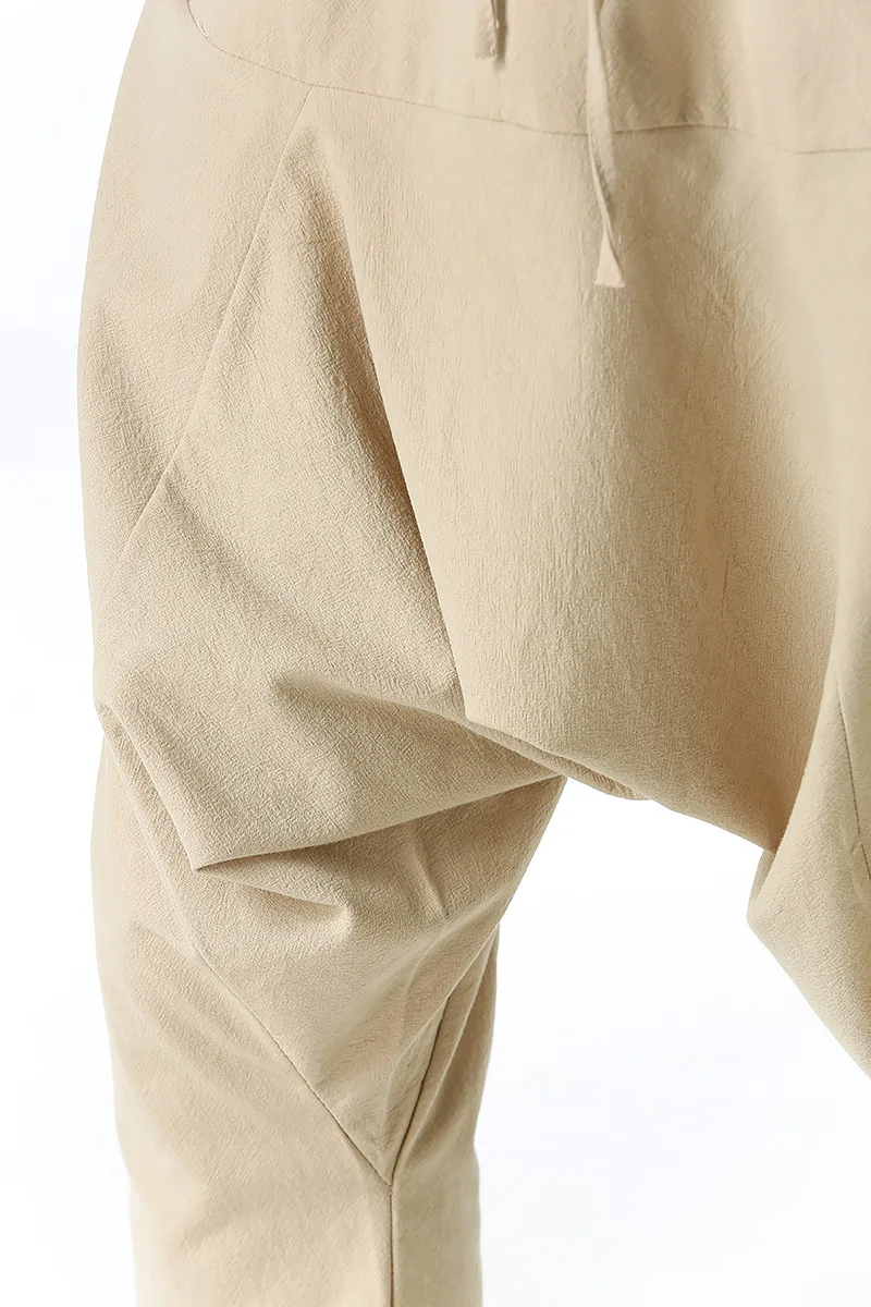 Men Cotton and Linen Pants Harem Pants Baggy Casual Oversize Loose Joggers Wide Leg Pants Yoga Drop Crotch Trousers Hip Hop