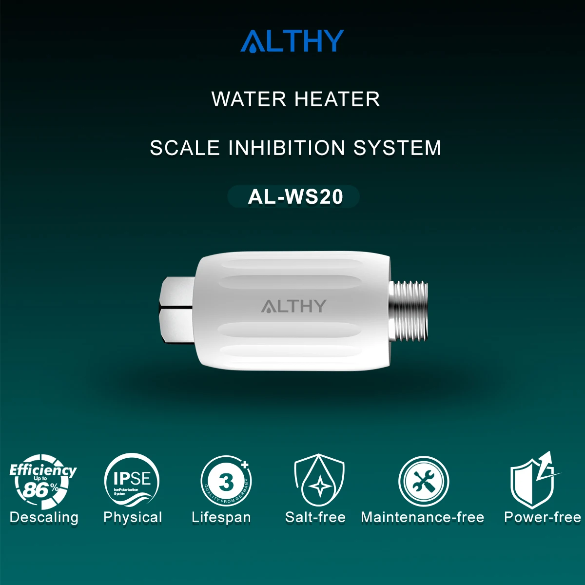ALTHY IPSE Terminal Scale Inhibition Water Softener System Descaler Anti Limescale & Hard Water for Water Heater Shower Filter