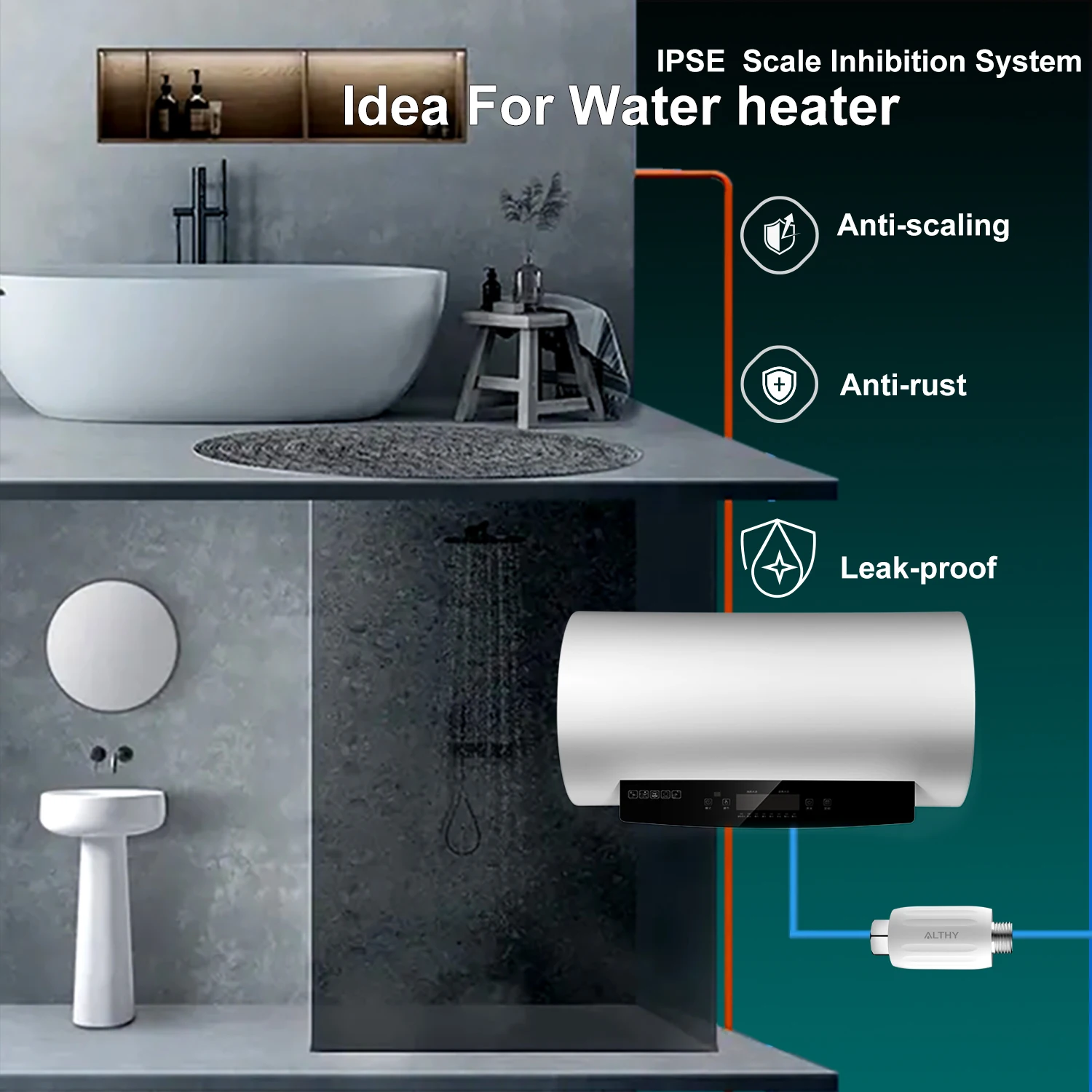 ALTHY IPSE Terminal Scale Inhibition Water Softener System Descaler Anti Limescale & Hard Water for Water Heater Shower Filter