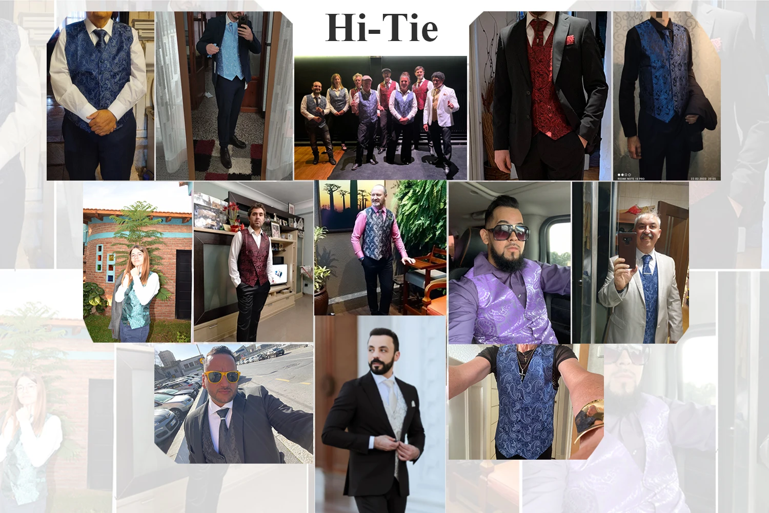 Hi-Tie Solid Voilet Lilac Mens Suit Vest 4PC Woven Waistcoat Tie Pocket Square Cufflink Business Wedding Dress Waist Jacket