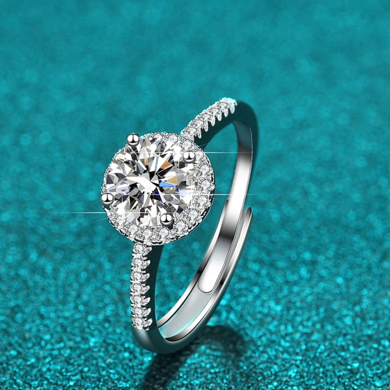 Luxury Women's S925 Silver Rings Fashion Adjustable Size 0.5ct(5mm) GRA Moissanite Ring For Women Jewelry Gift With Boxed