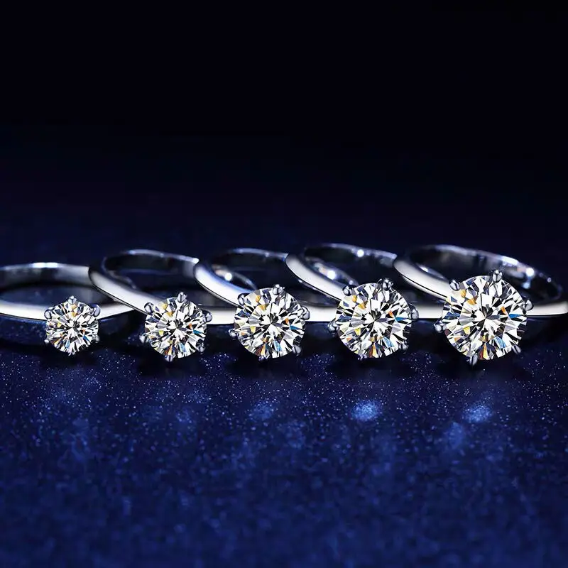 Luxury Women's S925 Silver Rings Fashion Adjustable Size 0.5ct(5mm) GRA Moissanite Ring For Women Jewelry Gift With Boxed