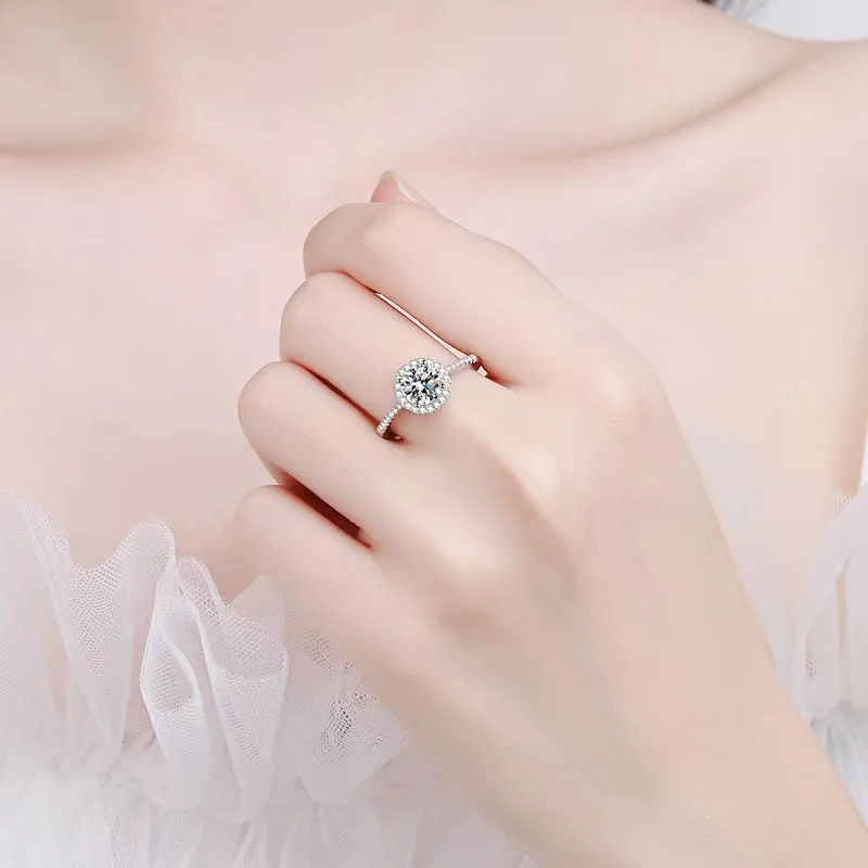 Luxury Women's S925 Silver Rings Fashion Adjustable Size 0.5ct(5mm) GRA Moissanite Ring For Women Jewelry Gift With Boxed