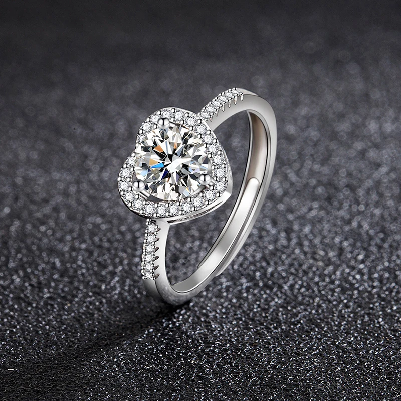 Luxury Women's S925 Silver Rings Fashion Adjustable Size 0.5ct(5mm) GRA Moissanite Ring For Women Jewelry Gift With Boxed