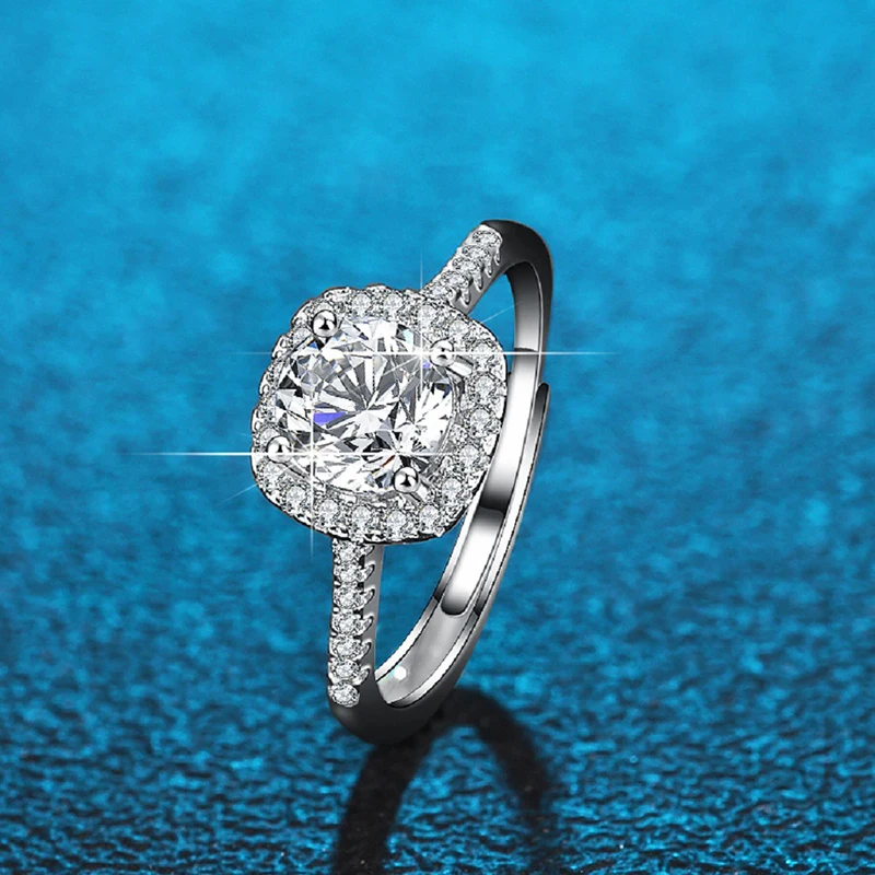 Luxury Women's S925 Silver Rings Fashion Adjustable Size 0.5ct(5mm) GRA Moissanite Ring For Women Jewelry Gift With Boxed