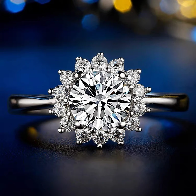 Luxury Women's S925 Silver Rings Fashion Adjustable Size 0.5ct(5mm) GRA Moissanite Ring For Women Jewelry Gift With Boxed
