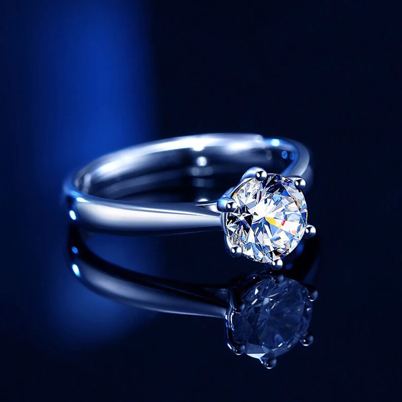 Luxury Women's S925 Silver Rings Fashion Adjustable Size 0.5ct(5mm) GRA Moissanite Ring For Women Jewelry Gift With Boxed