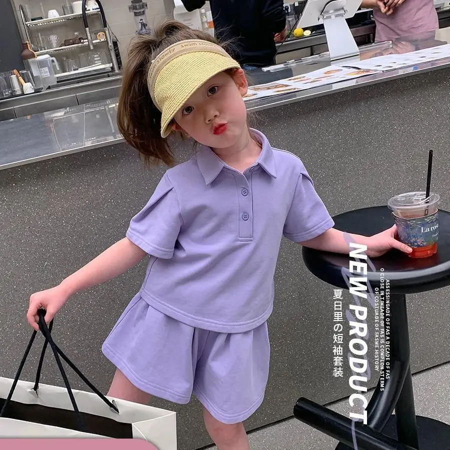 2-8 Years Summer Girls Clothing Set Casual Outdoor Short Sleeve Polo T-shirt +Pants 2Pcs Suit For Kids Children Comforts Outfit