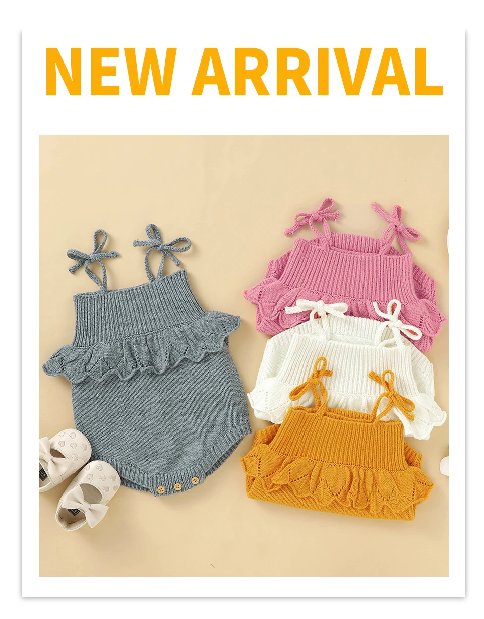Spaghetti Straps Sleeveless Baby Girls Summer Rompers One-piece Jumpsuit Knit Acrylic Newborn Infant Bodysuit Playsuit Sleepsuit