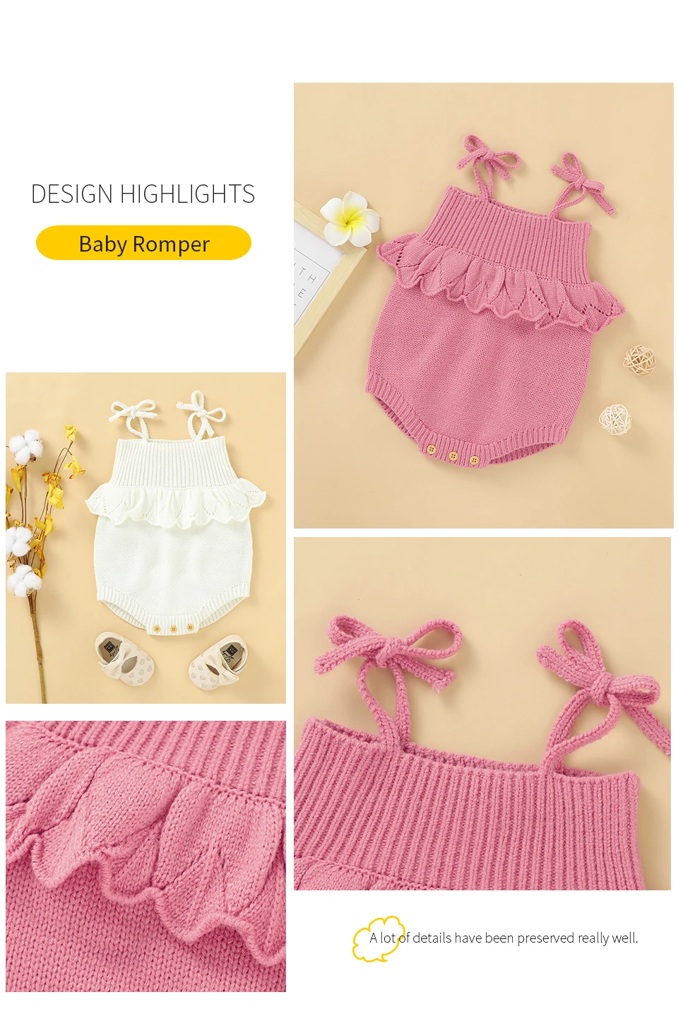Spaghetti Straps Sleeveless Baby Girls Summer Rompers One-piece Jumpsuit Knit Acrylic Newborn Infant Bodysuit Playsuit Sleepsuit
