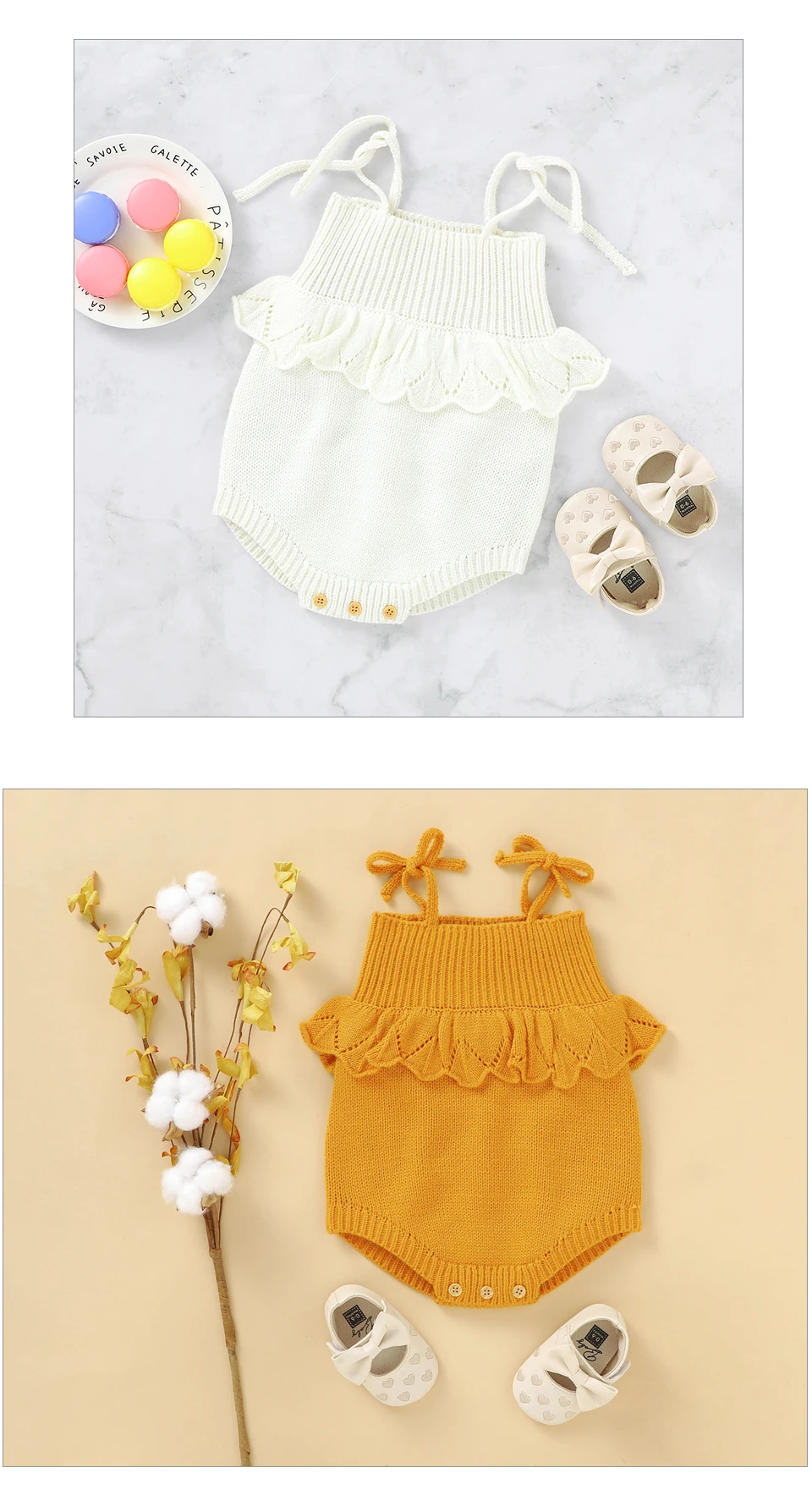 Spaghetti Straps Sleeveless Baby Girls Summer Rompers One-piece Jumpsuit Knit Acrylic Newborn Infant Bodysuit Playsuit Sleepsuit