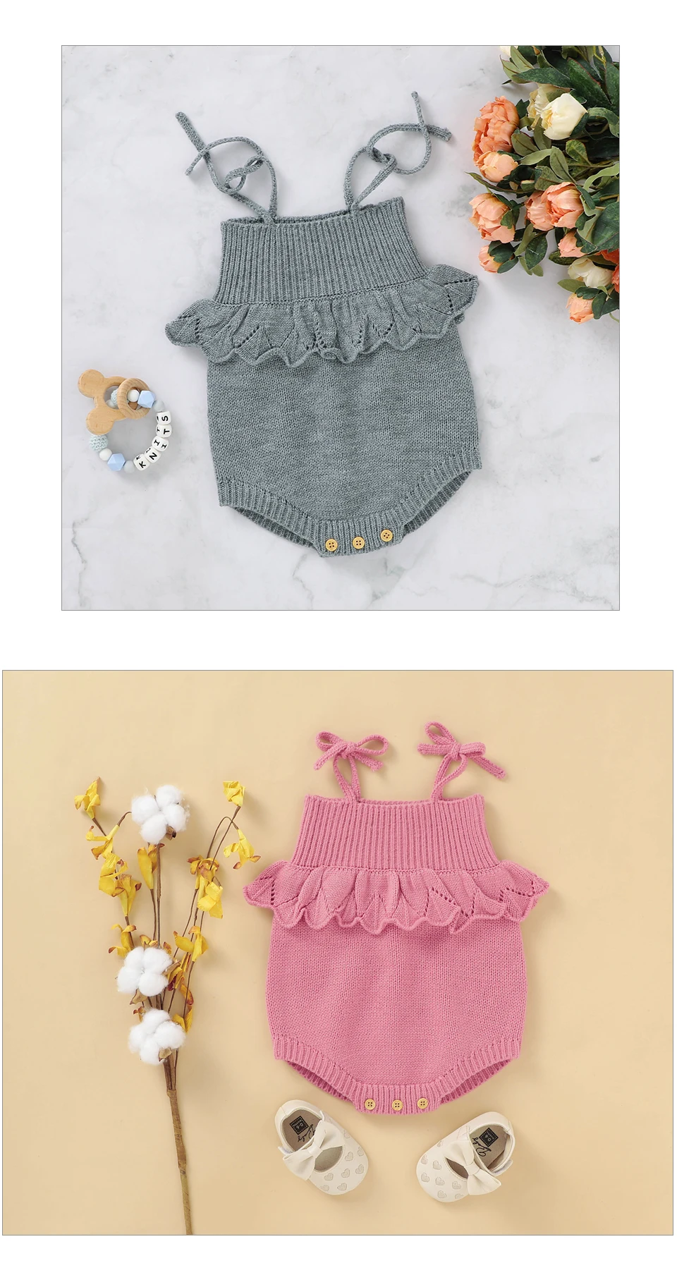 Spaghetti Straps Sleeveless Baby Girls Summer Rompers One-piece Jumpsuit Knit Acrylic Newborn Infant Bodysuit Playsuit Sleepsuit