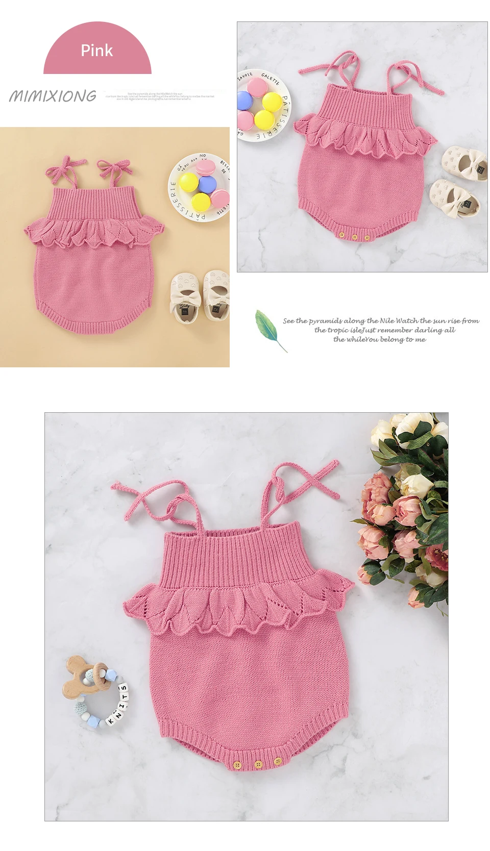 Spaghetti Straps Sleeveless Baby Girls Summer Rompers One-piece Jumpsuit Knit Acrylic Newborn Infant Bodysuit Playsuit Sleepsuit