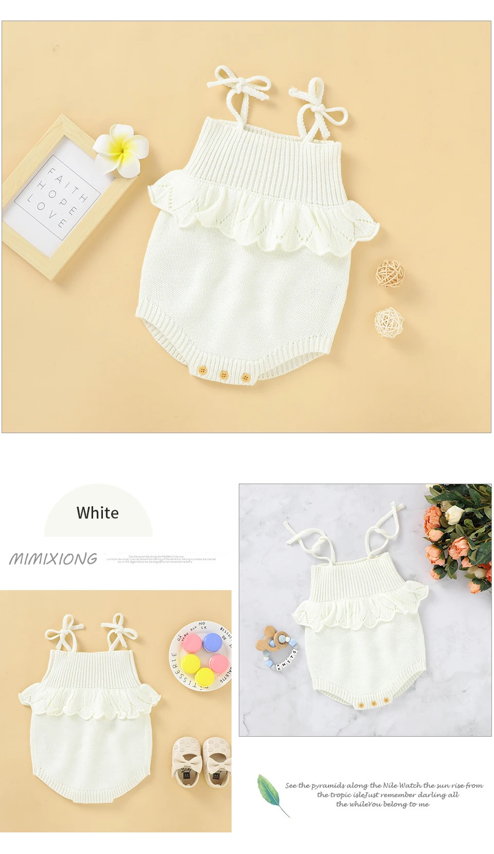 Spaghetti Straps Sleeveless Baby Girls Summer Rompers One-piece Jumpsuit Knit Acrylic Newborn Infant Bodysuit Playsuit Sleepsuit