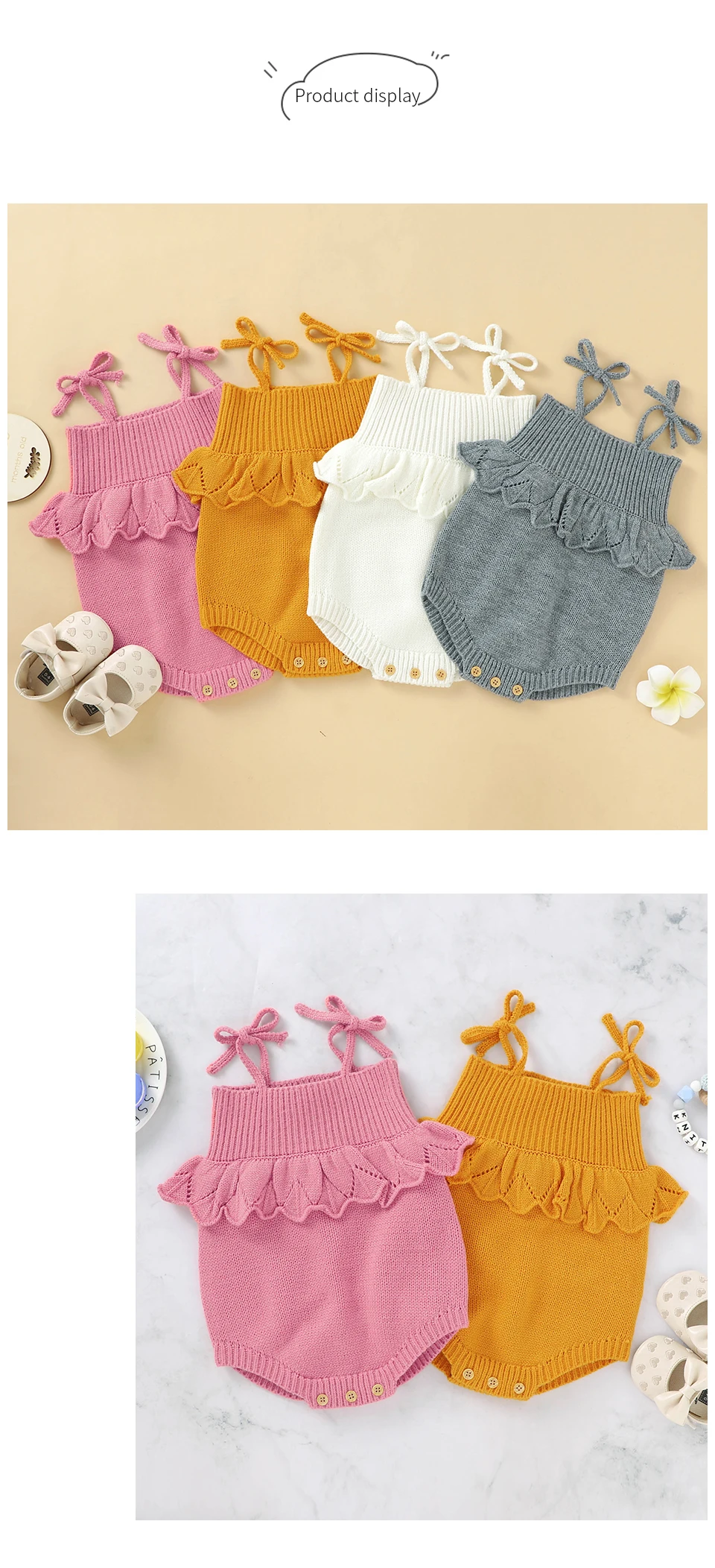Spaghetti Straps Sleeveless Baby Girls Summer Rompers One-piece Jumpsuit Knit Acrylic Newborn Infant Bodysuit Playsuit Sleepsuit