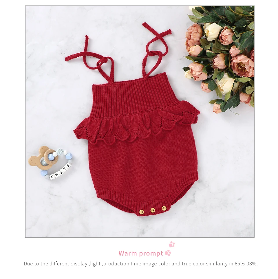 Spaghetti Straps Sleeveless Baby Girls Summer Rompers One-piece Jumpsuit Knit Acrylic Newborn Infant Bodysuit Playsuit Sleepsuit