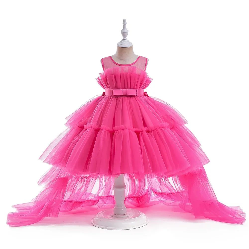 8 Colors Kid's Party Formal Evening Dresses Elegant Party Dresses For Girls Dresses With Trailing Detachable Princess Dress