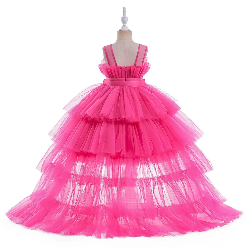 8 Colors Kid's Party Formal Evening Dresses Elegant Party Dresses For Girls Dresses With Trailing Detachable Princess Dress