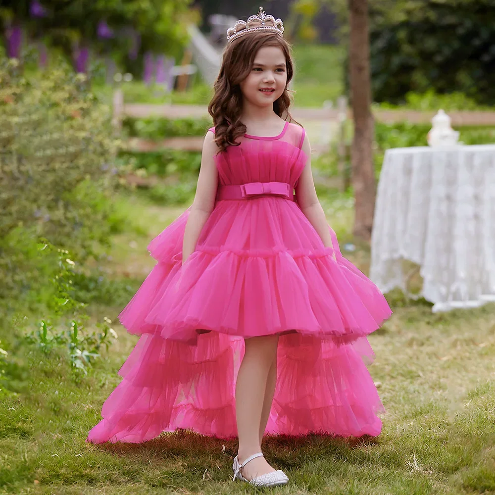 8 Colors Kid's Party Formal Evening Dresses Elegant Party Dresses For Girls Dresses With Trailing Detachable Princess Dress