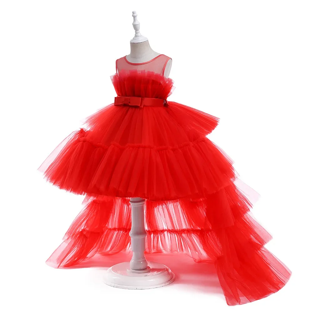 8 Colors Kid's Party Formal Evening Dresses Elegant Party Dresses For Girls Dresses With Trailing Detachable Princess Dress
