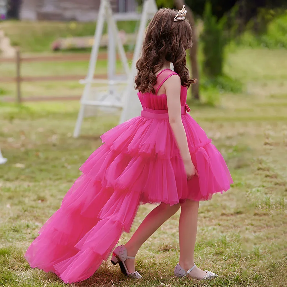 8 Colors Kid's Party Formal Evening Dresses Elegant Party Dresses For Girls Dresses With Trailing Detachable Princess Dress