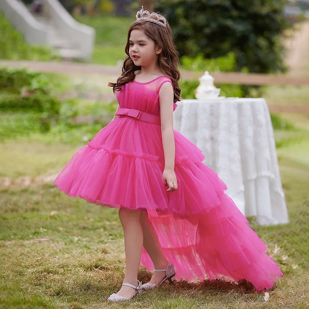 8 Colors Kid's Party Formal Evening Dresses Elegant Party Dresses For Girls Dresses With Trailing Detachable Princess Dress