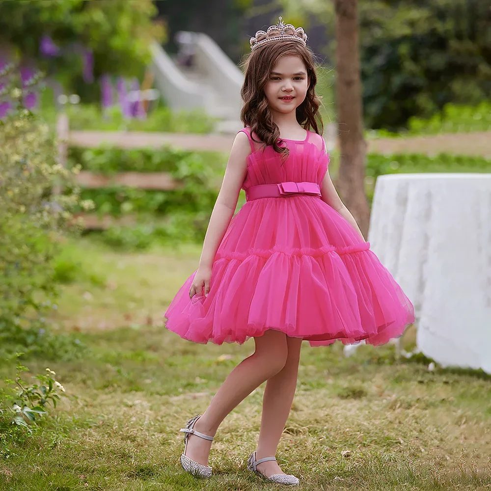 8 Colors Kid's Party Formal Evening Dresses Elegant Party Dresses For Girls Dresses With Trailing Detachable Princess Dress