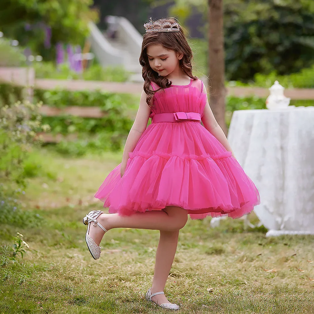 8 Colors Kid's Party Formal Evening Dresses Elegant Party Dresses For Girls Dresses With Trailing Detachable Princess Dress