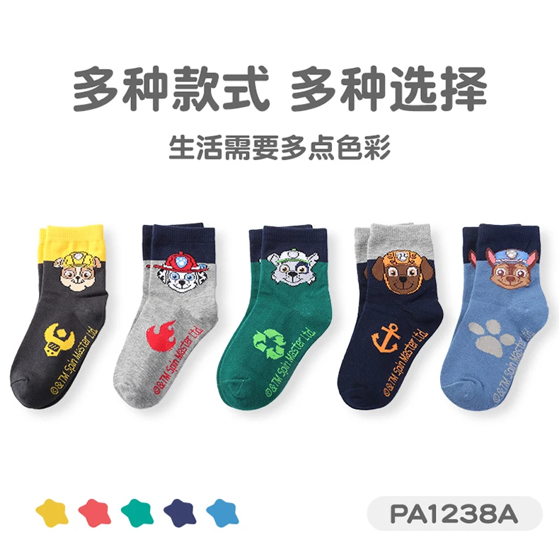 Original Paw Patrol 10PCS=5Pairs Children Socks Baby Boy Sock Age 3-8Y Chase Marshall Rocky Rubble Zuma Boys Girls Cotton Socks