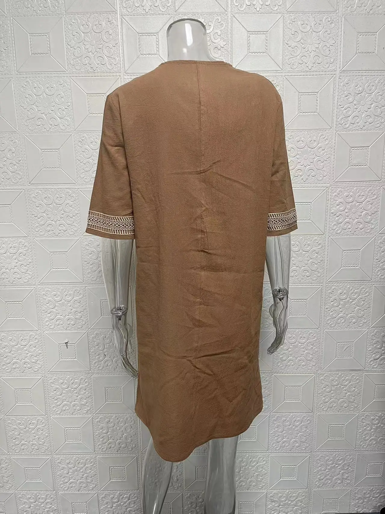 New Solid Color V-Neck Mid-Sleeved Elegant Dress