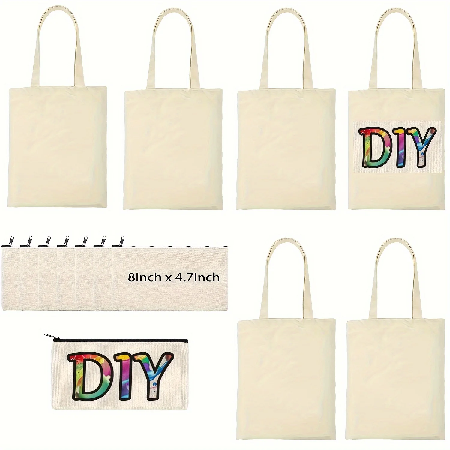 12Pcs Sublimation Blanks Tote and Zipper Bags Set – 6 Reusable Grocery Tote Bags and 6 Makeup Pouches for DIY Heat Transfer Craf