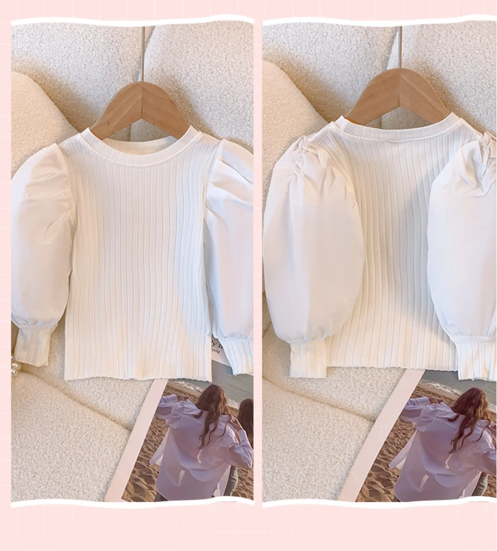 Girls White Long Sleeve T-shirt Shirt Princess Shirt for Tddler Girl Sweet Pullover Casual Shirt Children Tops Pullover