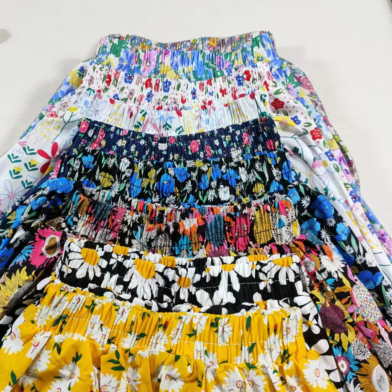 Girl's Cotton Floral Princess Hundred Fold Skirt Sweet Big Girl Tutu Skirt Elastic Waist Mini Skirt, Children's Skirt