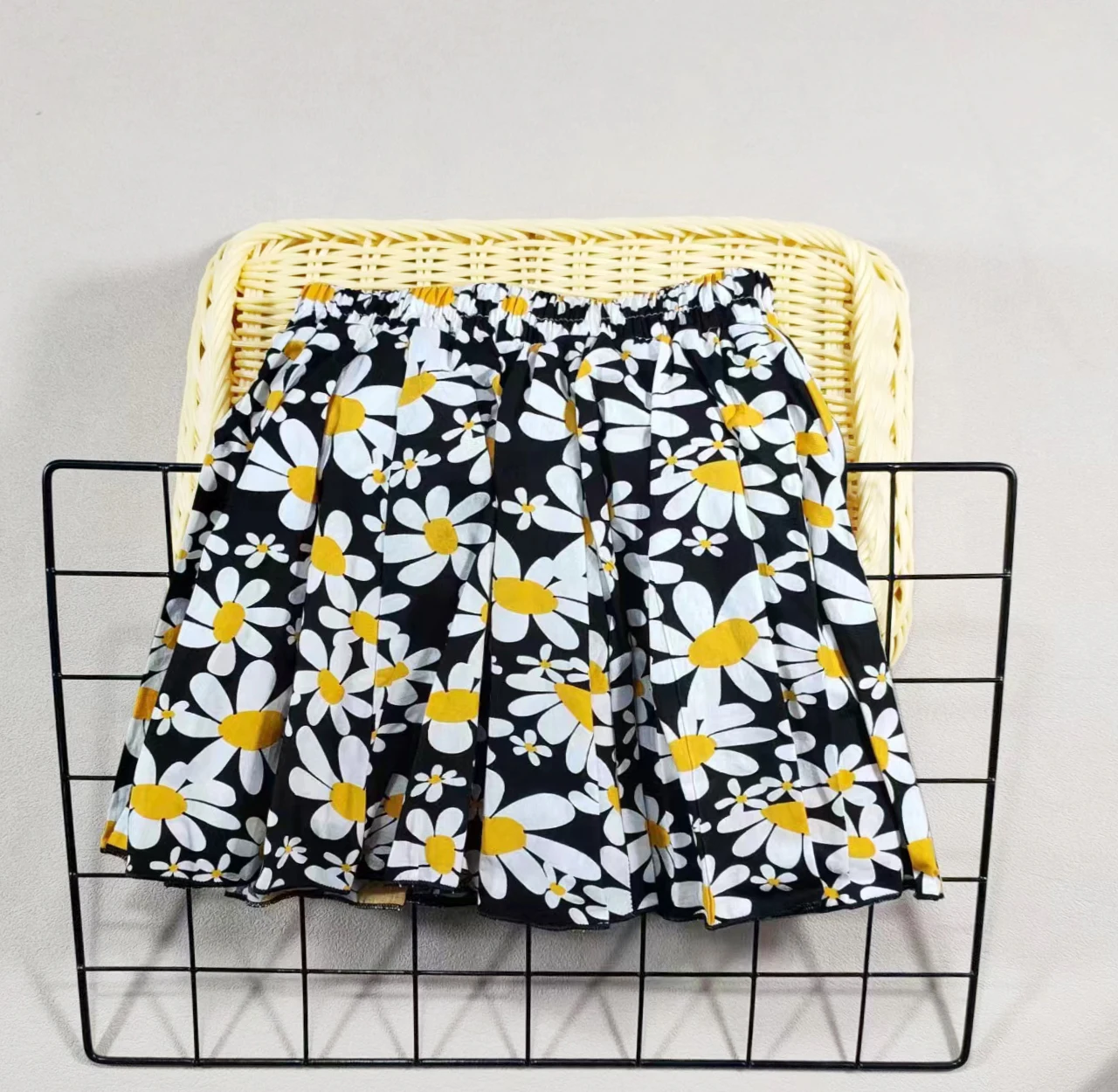 Girl's Cotton Floral Princess Hundred Fold Skirt Sweet Big Girl Tutu Skirt Elastic Waist Mini Skirt, Children's Skirt