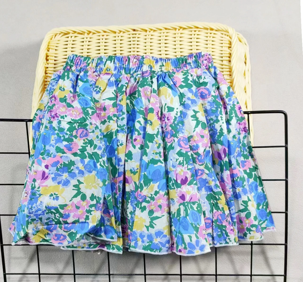 Girl's Cotton Floral Princess Hundred Fold Skirt Sweet Big Girl Tutu Skirt Elastic Waist Mini Skirt, Children's Skirt