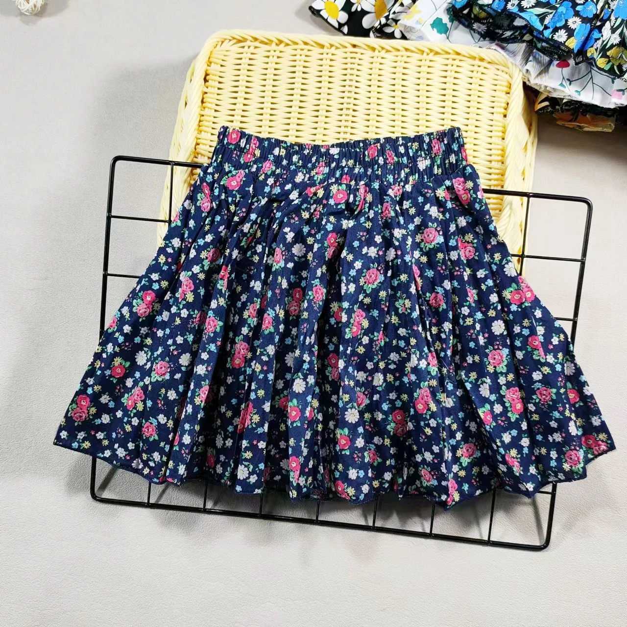 Girl's Cotton Floral Princess Hundred Fold Skirt Sweet Big Girl Tutu Skirt Elastic Waist Mini Skirt, Children's Skirt