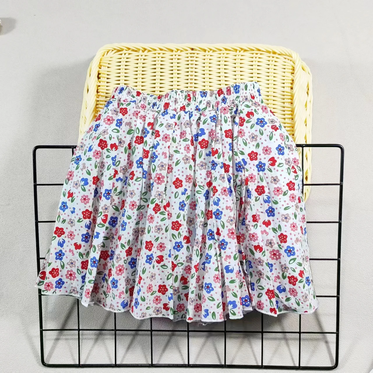 Girl's Cotton Floral Princess Hundred Fold Skirt Sweet Big Girl Tutu Skirt Elastic Waist Mini Skirt, Children's Skirt
